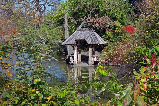 the hut on the pond during fall