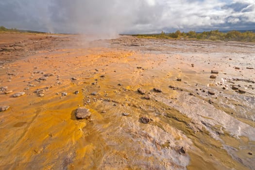 Colorful Limestone Deposits by a Geothermal Pool in the Geysir Geothermal area in Iceland