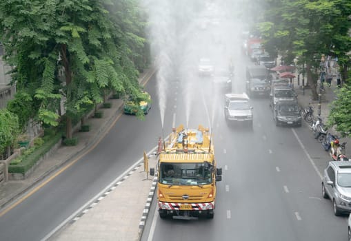 Bangkok, Thailand. November 2,2019 The Water spray Truck for treatment  air pollution