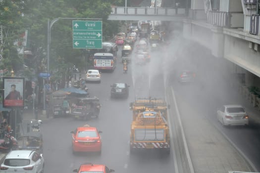 Bangkok, Thailand. November 2,2019 The Water spray Truck for treatment  air pollution