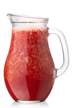 Pitcher of tomato juice isolated on white