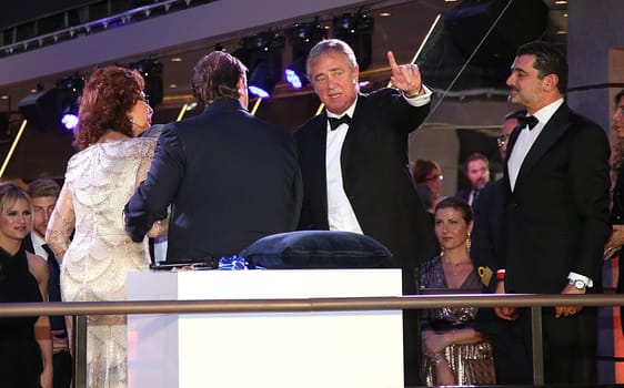 Sophia Loren cuts the ribbon at the MSC Grandiosa Naming Ceremony on November 09, 2019 in Hamburg, Germany