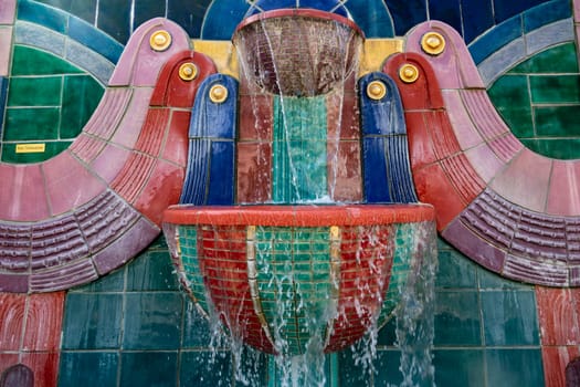 2019-09-20 Germany, Rheinland-Pfalz, Bad Ems, Hundertwasser Brunnen. Friedensreich Hundertwasser * December 15, 1928 in Vienna † 19 February 2000 was an Austrian artist.