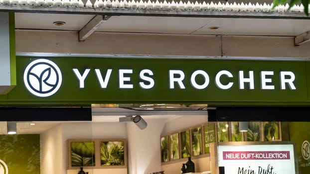 FRANKFURT, GERMANY – OCTOBER 5th, 2019: An outlet of Yves Rocher. Founded in 1959 it is a cosmetics and beauty brand.