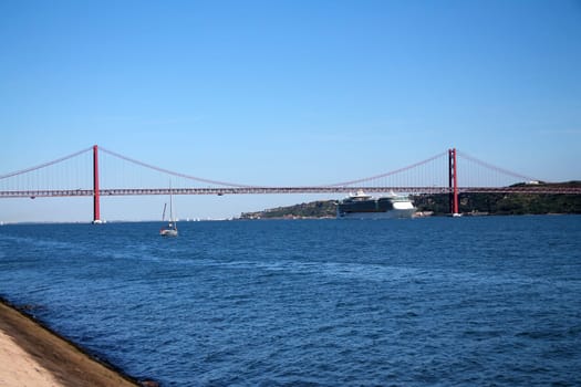 Red 25th of April bridge in Lisbon