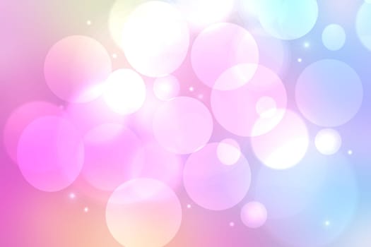 Abstract blurred vivid spring summer light delicate pastel blue pink bokeh background texture with bright soft color circles, stars and bokeh lights. Card concept. Beautiful backdrop illustration.
