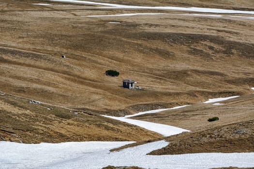 Ruined hut in the Bucegi mountains, Romania