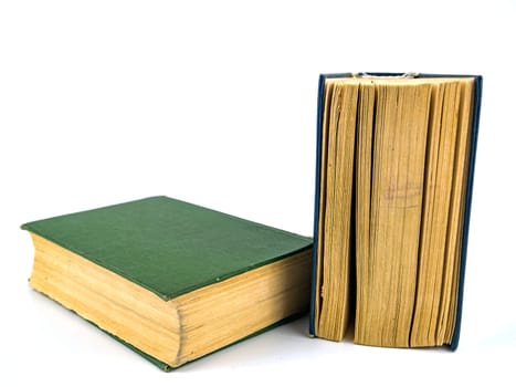 Old books on a white background. Book pages. Place for text.