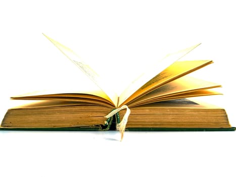 Old books on a white background. Book pages. Place for text.