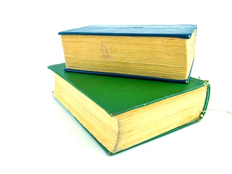 Old books on a white background. Book pages. Place for text.