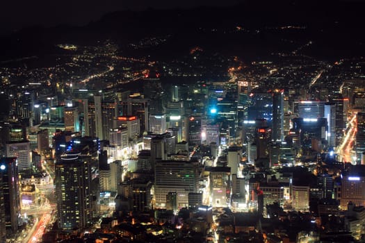Night view of Seoul downtown captured from the top
