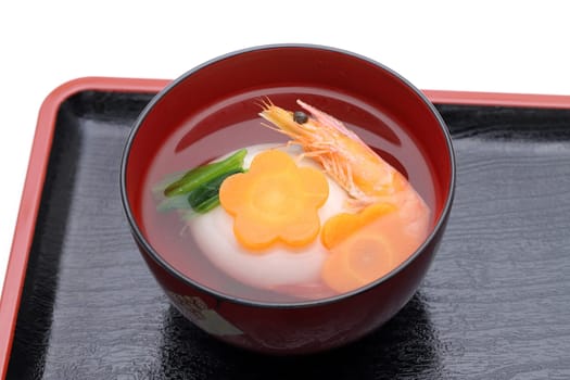 Japanese food, Zoni soup of mochi and ebi in a bowl