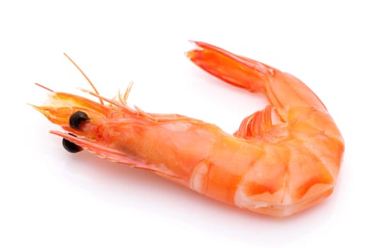 Close uo of red raw shrimps on a white background