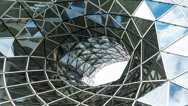 FRANKFURT, GERMANY - OKTOBER 5th, 2019: Abstract architecture inside the futuristic shopping center MyZeil, Frankfurt am Main.