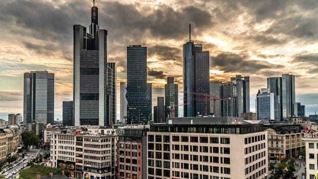 FRANKFURT, GERMANY: October 5th, 2019: City view of central Frankfurt with dramatic clouds