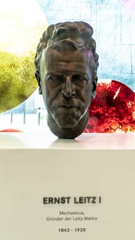 WETZLAR, GERMANY 06. JULY 2019: Bust of ERNST LEITZ Leica Camera AG, Leitz Park, Wetzlar, Hesse, Germany, Europe
