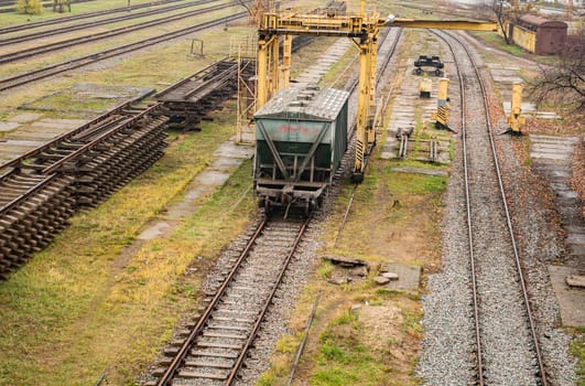 Commodity cars on the railway. Transport.