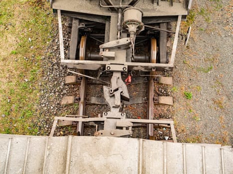 The junction of railway cars. Transport.