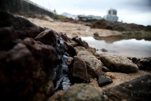 SALVADOR, BAHIA / BRAZIL - November 3, 2019: Oil macha is seen on the Rio Vermelho beach in Salvador (BA). The site was affected by oil spills on the Brazilian coast (Joa Souza / Panthermedia).