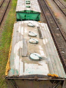 Commodity cars on the railway. Transport.