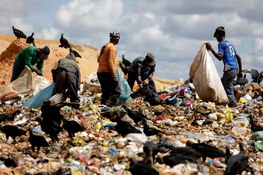 ALAGOINHAS, BAHIA / BRAZIL - May 2, 2019: People are seen collecting material for recycling in city landfill  (Joa Souza / Panthermedia).