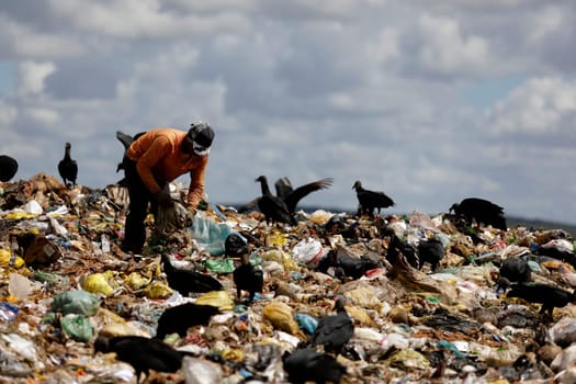ALAGOINHAS, BAHIA / BRAZIL - May 2, 2019: People are seen collecting material for recycling in city landfill  (Joa Souza / Panthermedia).