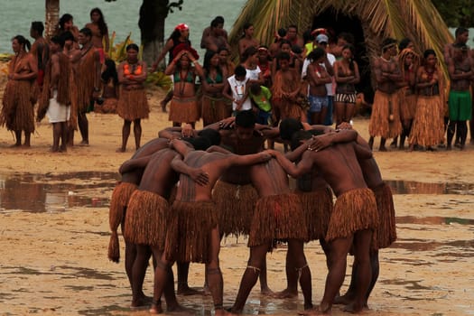 SANTA CRUZ CABRALIA, BAHIA / BRAZIL - April 20, 2009: Pataxo Indians are seen during a soccer match at the Coroa Vermelha Village in southern Bahia, (Joa Souza / Panthermedia).