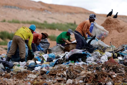 ALAGOINHAS, BAHIA / BRAZIL - May 2, 2019: People are seen collecting material for recycling in city landfill  (Joa Souza / Panthermedia).