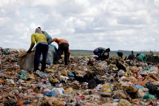 ALAGOINHAS, BAHIA / BRAZIL - May 2, 2019: People are seen collecting material for recycling in city landfill  (Joa Souza / Panthermedia).