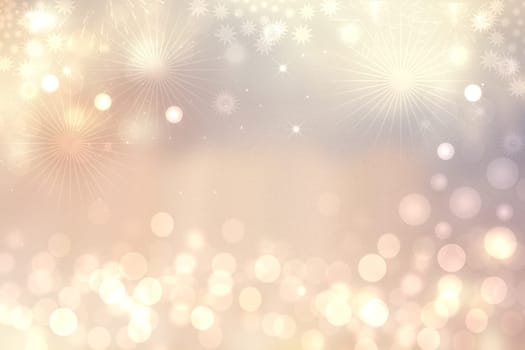 New year card template. Abstract festive light gold yellow white Happy New Year or winter Christmas background texture with blurred bokeh lights and stars. Beautiful backdrop.