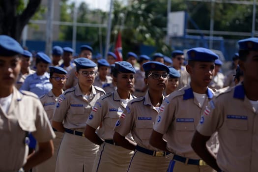 SALVADOR, BAHIA / BRAZIL - July 24, 2019: Students from the Military Police College of Salvador (BA) are seen during training in the school yard.  (Joa Souza / Panthermedia).
