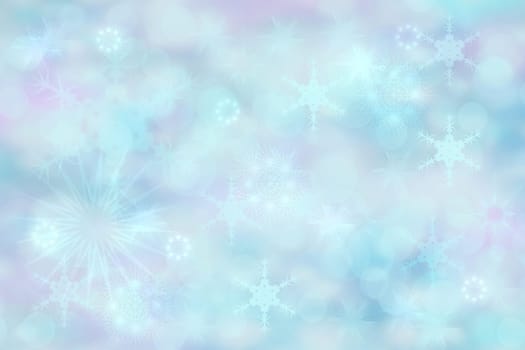 Abstract blurred festive delicate winter christmas or Happy New Year background texture with shiny light turquoise pink and bright bokeh lighted stars. Card concept.