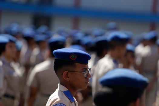 SALVADOR, BAHIA / BRAZIL - July 24, 2019: Students from the Military Police College of Salvador (BA) are seen during training in the school yard.  (Joa Souza / Panthermedia).