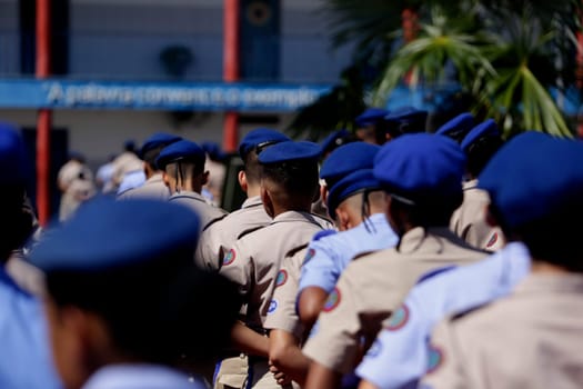 SALVADOR, BAHIA / BRAZIL - July 24, 2019: Students from the Military Police College of Salvador (BA) are seen during training in the school yard.  (Joa Souza / Panthermedia).