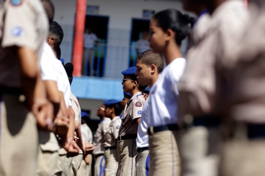 SALVADOR, BAHIA / BRAZIL - July 24, 2019: Students from the Military Police College of Salvador (BA) are seen during training in the school yard.  (Joa Souza / Panthermedia).