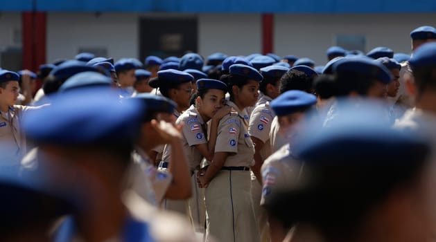 SALVADOR, BAHIA / BRAZIL - July 24, 2019: Students from the Military Police College of Salvador (BA) are seen during training in the school yard.  (Joa Souza / Panthermedia).