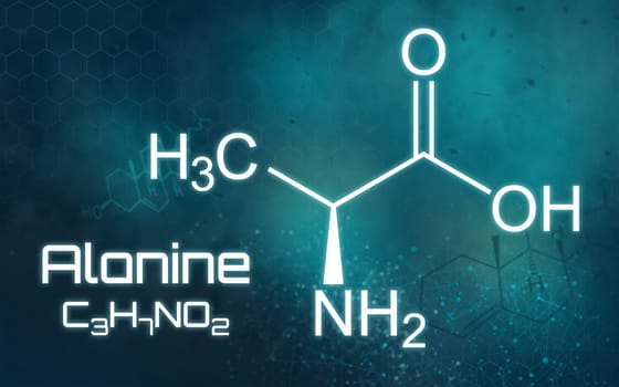 Chemical formula of Alanine on a futuristic background