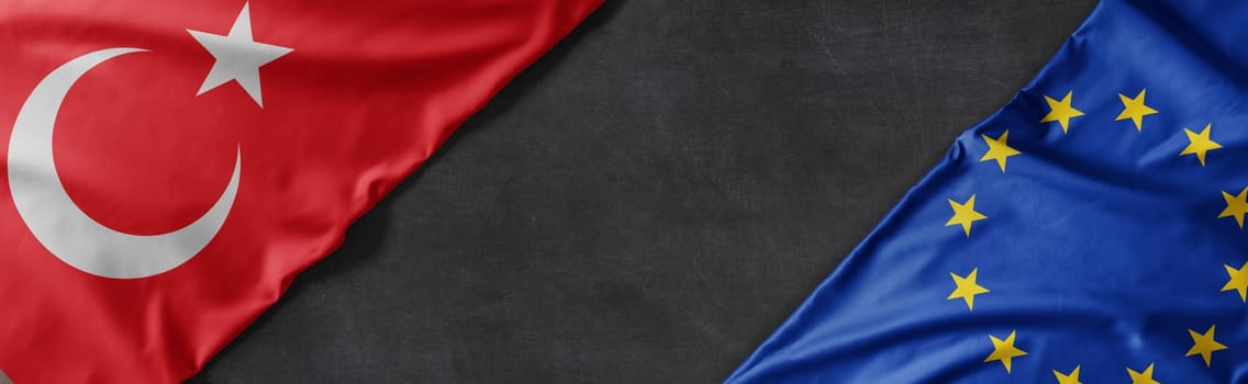 Flags of Turkey and the European Union with copy space