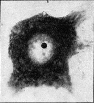 Nerve cell with its nucleus and a small corpuscle nucleus very strongly enlarged, vintage engraved illustration. From the Universe and Humanity, 1910..