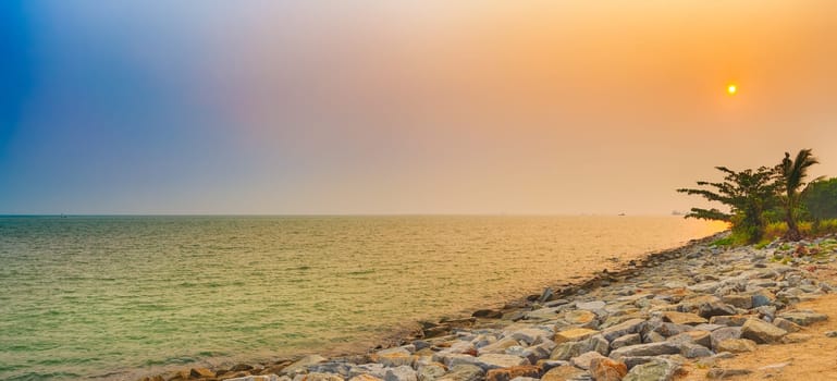 Sunset over the Straits of Malacca. Sunset over the sea. Beautiful landscape. Panorama