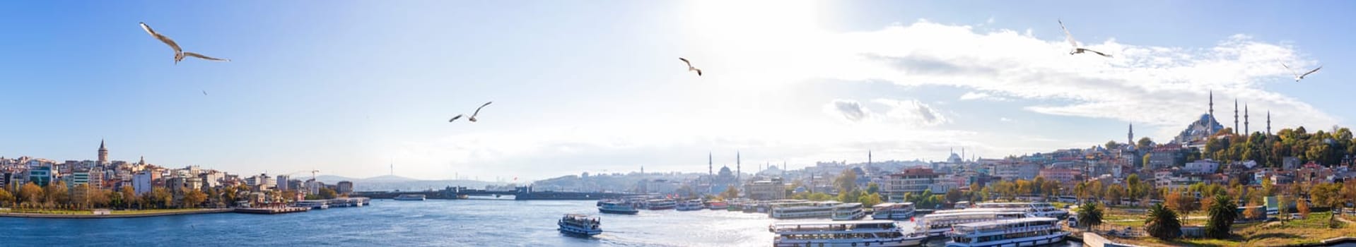 Beautiful Istanbul panorama, two shores of the Golden Horn.