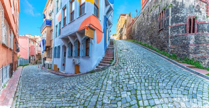 Fener district of Istanbul, beautiful narrow street panorama.