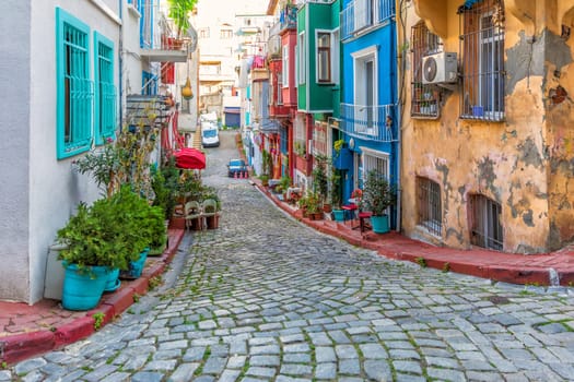 Beautiful Istanbul streets in colorful Fener views in Turkey.