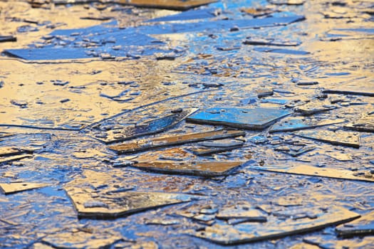 blue and gold ice, abstract winter background