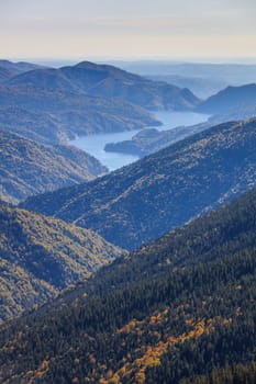 landscape with dam lake Vidraru in Romania