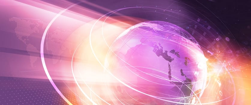 Graphical digital world news banner, marketing and trading technologies background. 3d illustration
