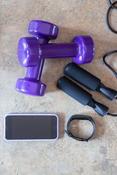 Simple home fitness exercise items, stock photo