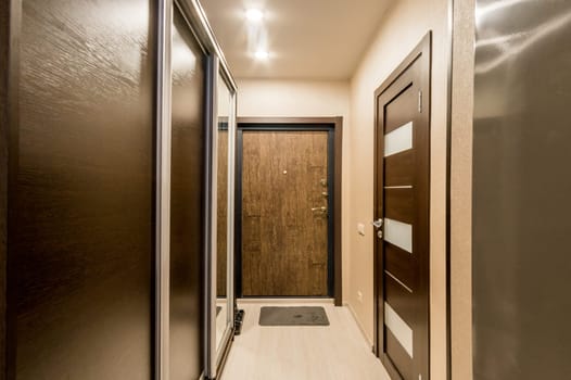 Russia, Moscow- June 26, 2019: interior room apartment. standard repair decoration in hostel. room doors, repair