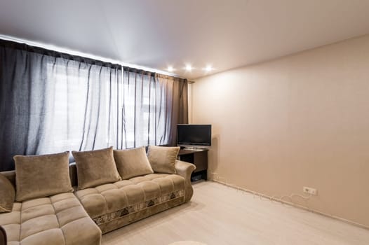Russia, Moscow- June 26, 2019: interior room apartment. standard repair decoration in hostel