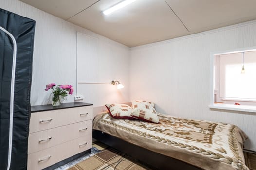 Russia, Moscow- June 26, 2019: interior room apartment. standard repair decoration in hostel
